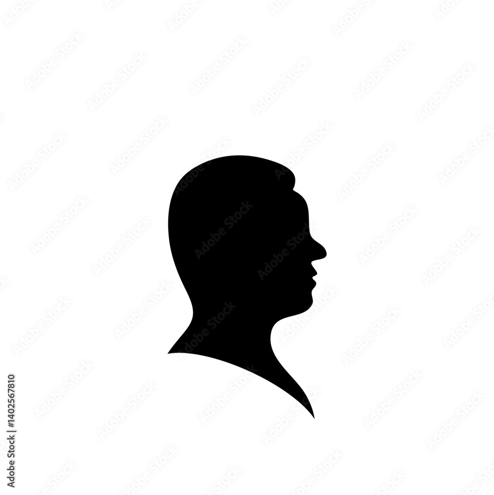 Black silhouette of man head portrait in profile Black silhouette of man head portrait in profile