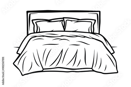 Cozy Bedroom Setup Made Bed, Pillows, Duvet, Linen, Restful Sleep