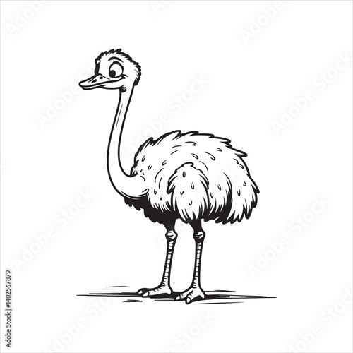 Ostrich Line Art Drawing for Coloring Book,
Cute Ostrich Outline Vector Illustration,
Cartoon Ostrich Standing Line Drawing,
Hand Drawn Ostrich Black and White Sketch,
