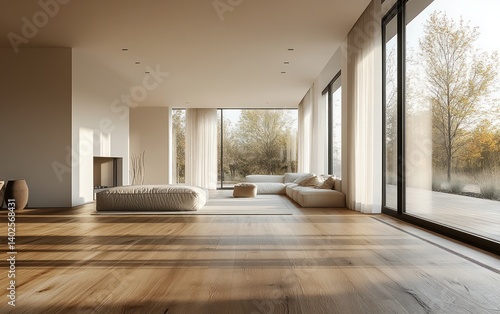 Wallpaper Mural Spacious Minimalist Living Room with Large Window and Wooden Floor Torontodigital.ca