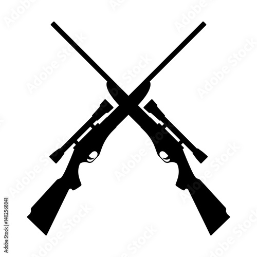 Crossed hunting sniper rifles svg cut file. Isolated vector illustration.