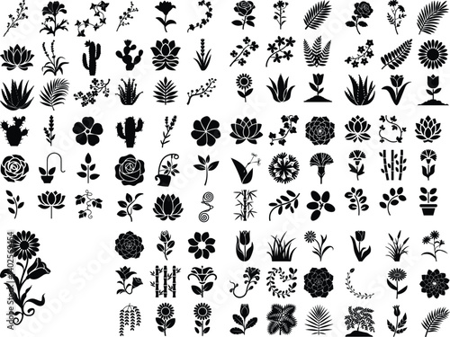 Flowers and Plants Silhouette Vector Set