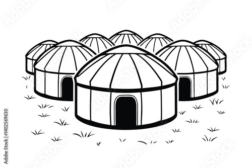 Mongolian Yurts Village Nomadic Dwellings Central Asian Steppe