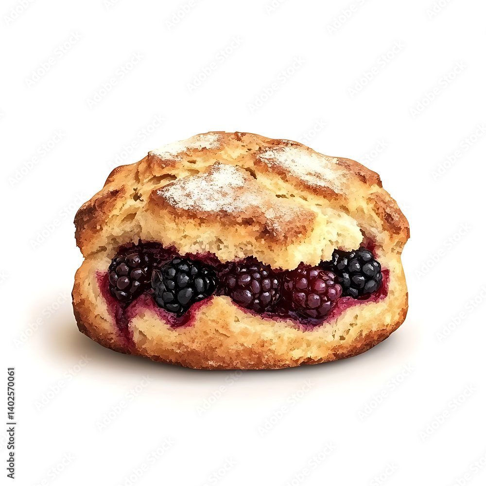 A freshly baked blackberry scone with a golden crisp crust, delicate crumb, and dark juicy berry pockets A freshly baked blackberry scone with a golden crisp crust, delicate crumb, and dark juicy berry pockets