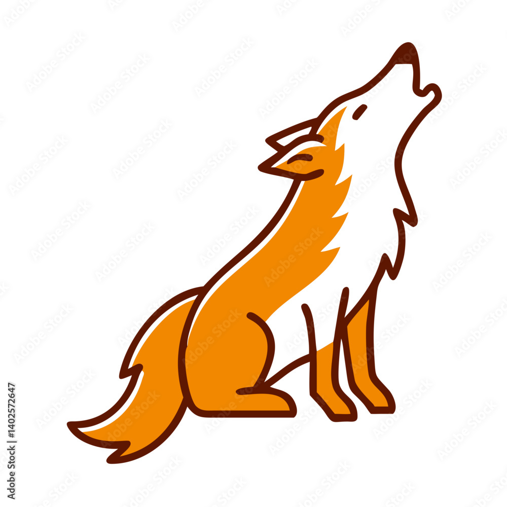 Fototapeta premium Howling wolf illustration with orange and white fur, minimalist design on a plain background