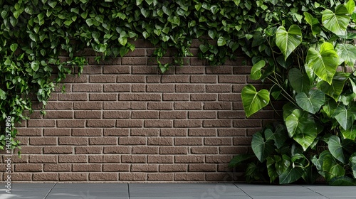 Lush Green Vines Embracing Rustic Brick Wall in a Serene Urban Setting