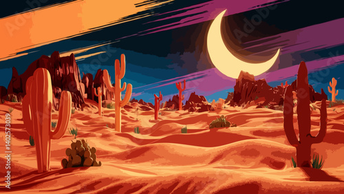 Stylized desert at night