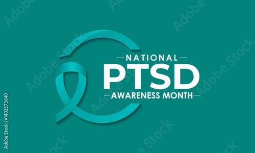 National PTSD Awareness Month is june. Health awareness vector. Realistic ribbon, Human and brain icon. Educate the public about post-traumatic stress disorder. Banner and background design template.