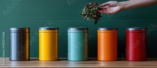 Wallpaper Mural Colorful canisters, herbs, kitchen, green wall Torontodigital.ca