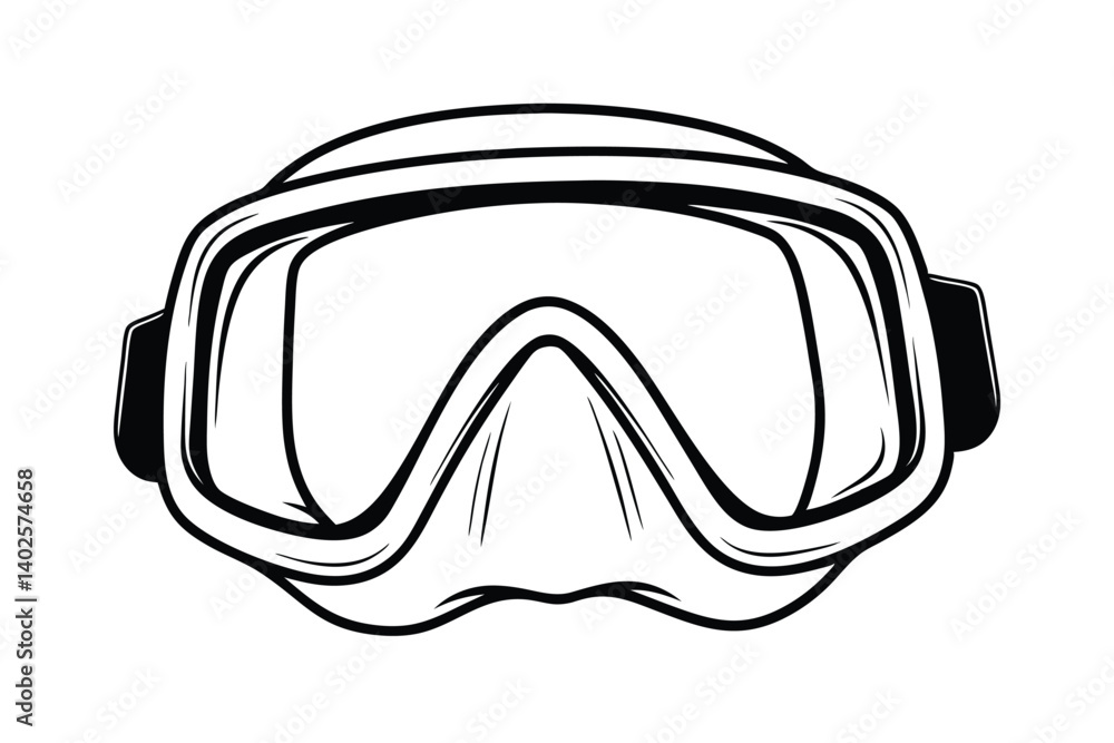 Monochrome Vector Illustration Of Dive Mask For Snorkeling And Scuba Diving Activities Promoting Summer Adventure And Water Sport Equipment Monochrome Vector Illustration Of Dive Mask For Snorkeling And Scuba Diving Activities Promoting Summer Adventure And Water Sport Equipment