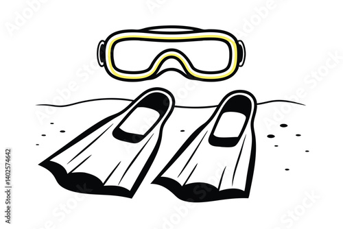 Snorkeling Gear Illustration Fins And Mask For Underwater Adventure Isolated On White Simple And Clean Design