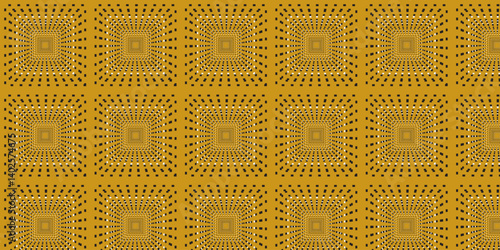 Hypnotic Golden Orange Grid , Radiating Dot Matrix Pattern with 3D Illusion, Seamless Repeat