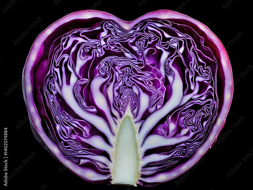 Obraz premium Purple Cabbage Cross-Section: Vibrant Organic Vegetable Macro for Healthy Recipes