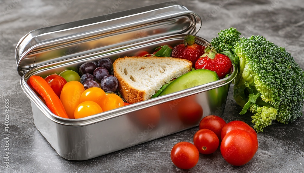 Fresh and Colorful Healthy Lunch Box with Assorted Fruits and Vegetables Perfect for Meal Prep and Nutritious Eating