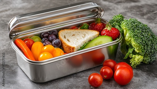 Obraz na płótnie Fresh and Colorful Healthy Lunch Box with Assorted Fruits and Vegetables Perfect for Meal Prep and Nutritious Eating w salonie
