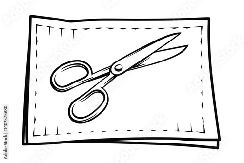 Black And White Graphic Illustration Of Scissors On Cut Paper Crafting Project Artwork