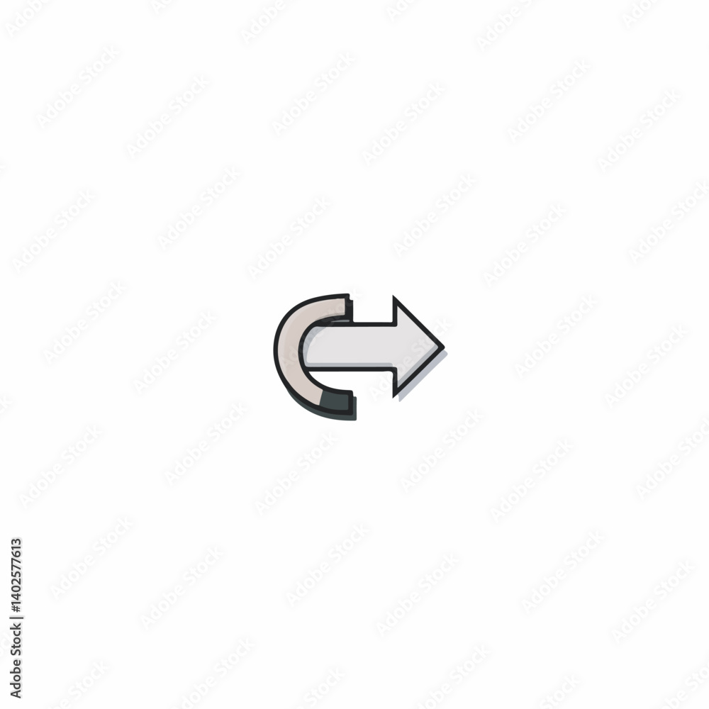 Curved arrow rotates right on white plain minimal design Curved arrow rotates right on white plain minimal design