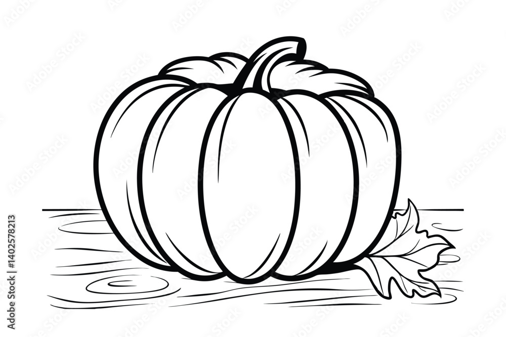 Hand Drawn Pumpkin Outline With Maple Leaf On Wood For Coloring Pages And Fall Designs Hand Drawn Pumpkin Outline With Maple Leaf On Wood For Coloring Pages And Fall Designs