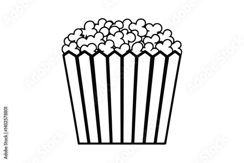Black And White Popcorn Illustration Freshly Popped In A Striped Tub Perfect For Movie Night Graphics