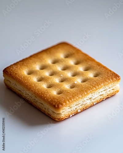 Perfectly Baked Golden Square Biscuit with Textured Surface Ideal for Snack and Dessert Use