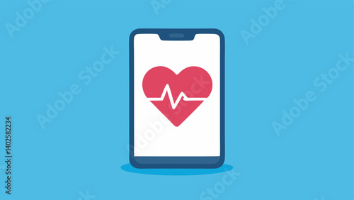 Heart Rate Monitor Screen A smartphone screen displaying an animated heart icon with a fluctuating heartbeat line showcasing heart rate monitoring.