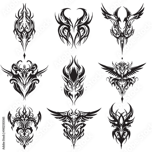 tribal tattoo design Traditional tribal art icons with animal totems and sacred symmetrical design
