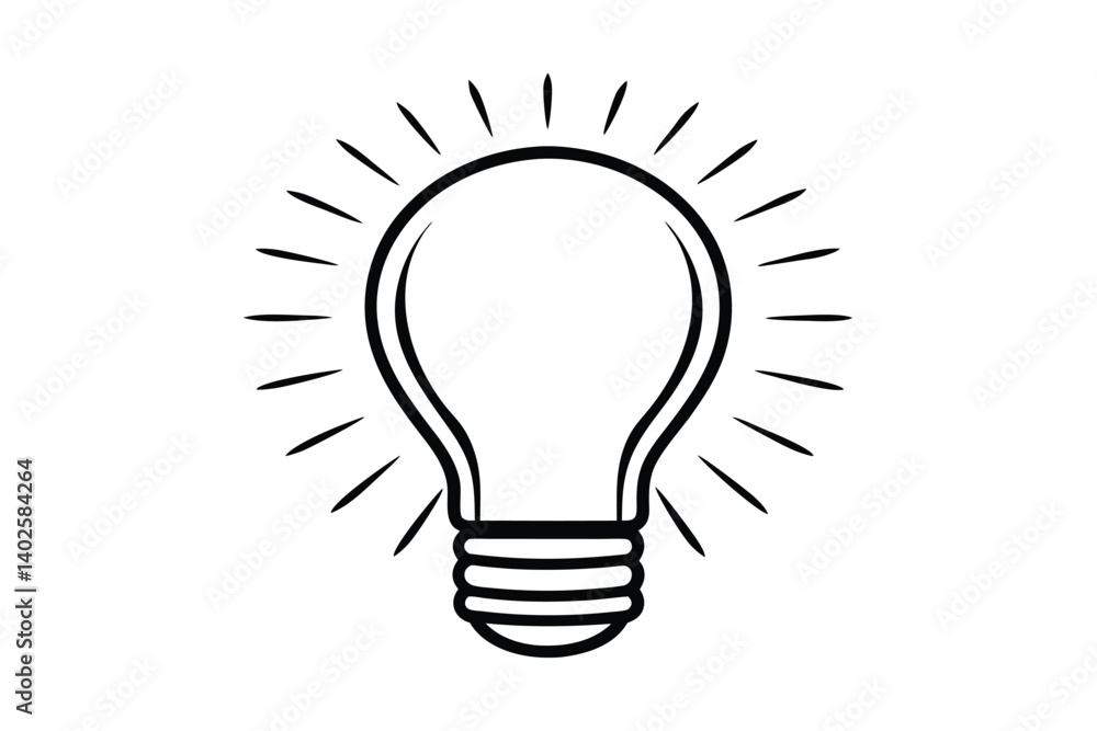 Black And White Light Bulb Illustration Symbolizing Creativity,Innovation,And Bright Ideas With Rays Around It Black And White Light Bulb Illustration Symbolizing Creativity,Innovation,And Bright Ideas With Rays Around It