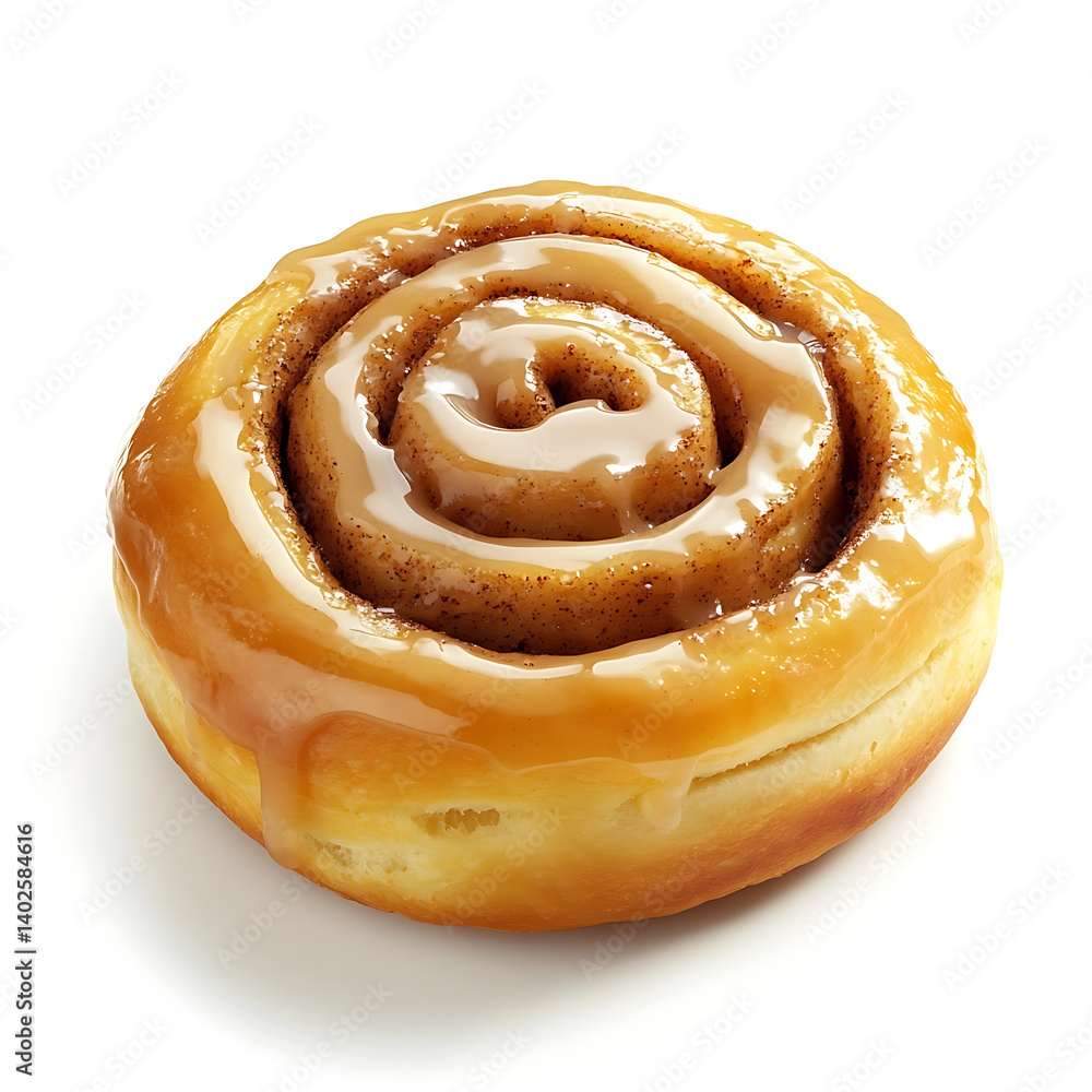 Fototapeta premium A freshly baked cinnamon roll with a golden brown dough, warm cinnamon filling, and a smooth glaze