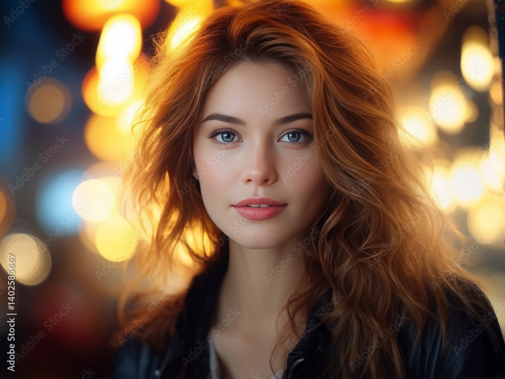 close - up portrait of young woman in evening light lights close - up portrait of young woman in evening light lights