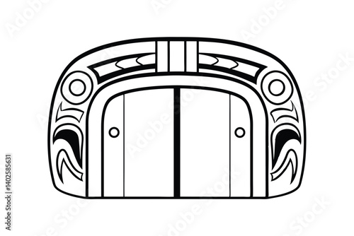 Intricate Traditional Haida Art Door Design Black And White Detailed Vector Illustration Graphic Resource Native American Indigenous Culture Tribal Design