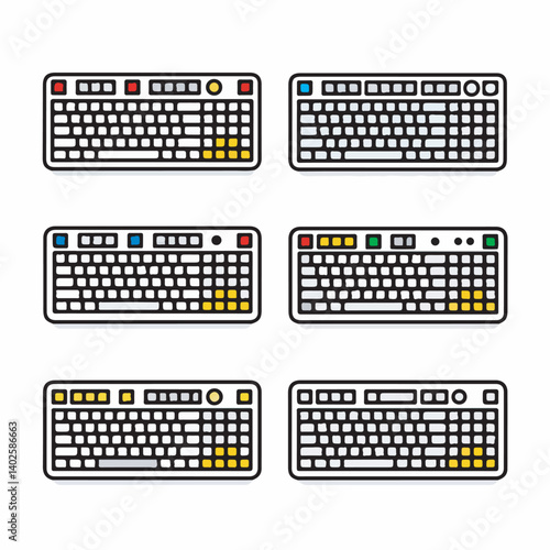 Keyboards variety display designs keyboard shapes white background