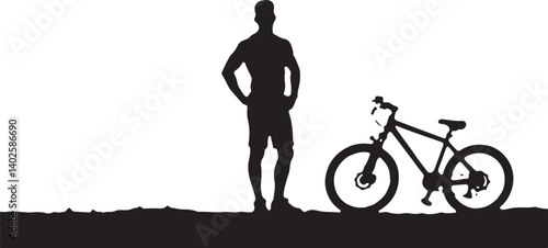 silhouette of a man with a bicycle