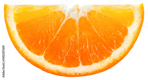 Orange slice isolated png. Top view orange slice on transparent background. Cut orang fruit piece no background. Full depth of field. Transparent png.
