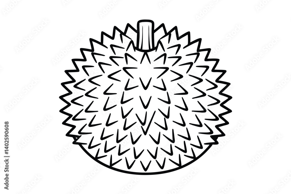 Obraz premium Durian Fruit Illustration In Black And White Simple Outline Drawing Asian Tropical Fruit With Sharp Spikes