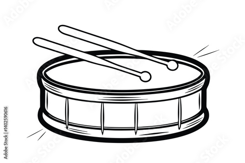 Illustration Of Bass Drum With Drumsticks In Black And White Style Minimalist Musical Instrument Graphic Design