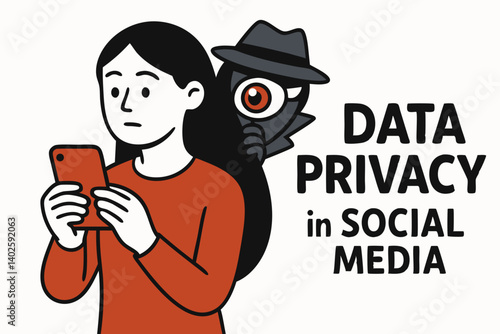 Data Privacy Concerns in Digital Age Vector Illustration with Smartphone User Being Spied On, Online Security Concept, Social Media Surveillance Awareness, Internet Privacy Protection Theme