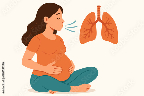 Mindful Breathing Exercise During Pregnancy: Pregnant Woman Practicing Respiratory Techniques for Maternal and Fetal Health
