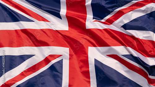 closeup of national flag of Great Britain, United Kingdom, UK, fluttering