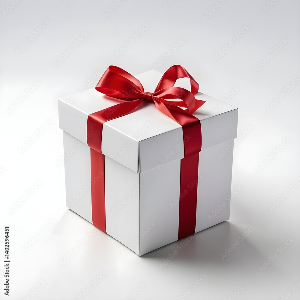 Fototapeta premium White Gift Box with Red Ribbon