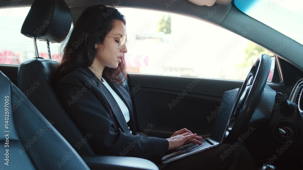 Beautiful lady in automobile ready to drive Beautiful lady in automobile ready to drive