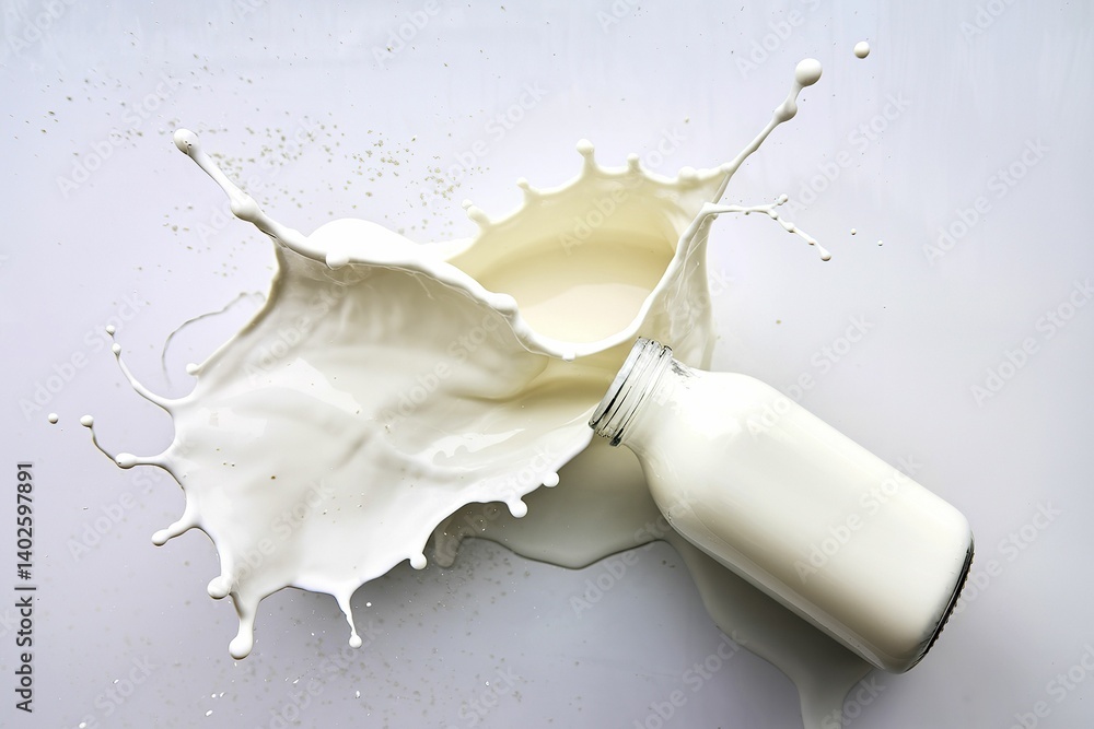 A photo of a milk bottle and splashes isolated on a white background A photo of a milk bottle and splashes isolated on a white background