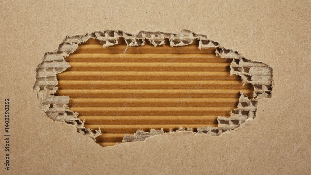 Close-up image of cardboard box with hole punched through top, highlighting damage during shipping or handling.