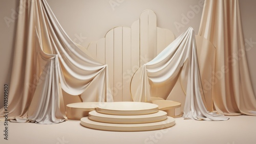 Obraz na płótnie Theatrical stage with drapery and set pieces in a neutral color palette. w salonie