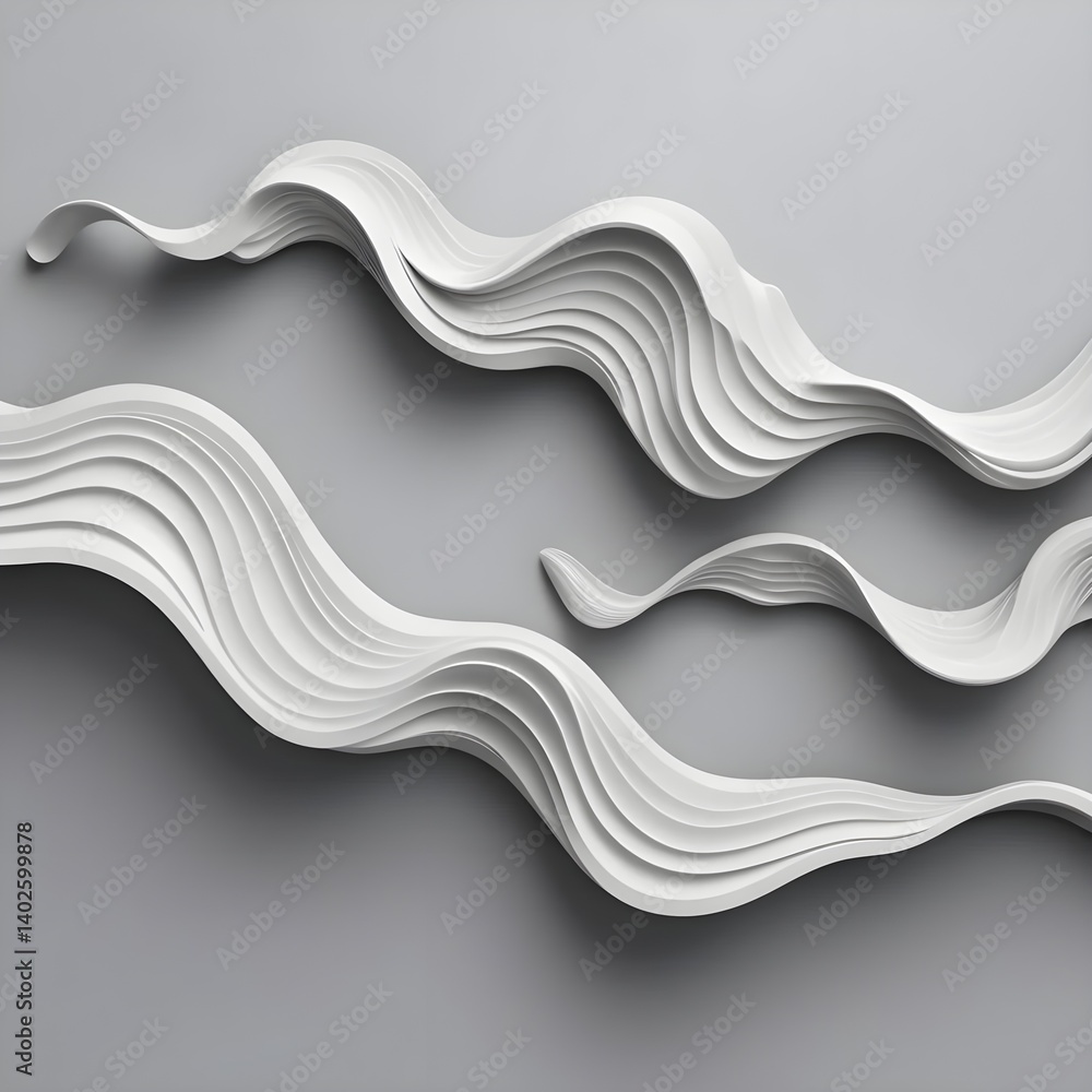 Fototapeta premium Abstract White Waves on Gray Background
