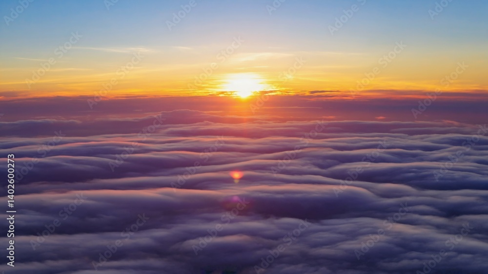 A picturesque sunset scene viewed from the air.