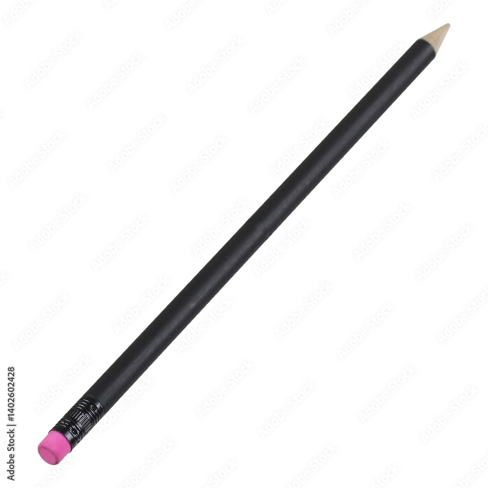 A black pencil with a pink tip, commonly used for writing or drawing. A black pencil with a pink tip, commonly used for writing or drawing.
