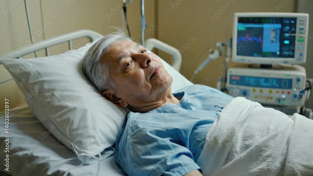 A person lying in a hospital bed receiving medical attention.