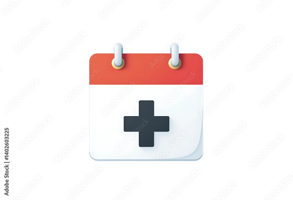 Obraz premium Flat style medical calendar with appointment mark and cross symbol, no background