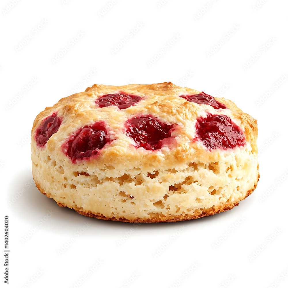A freshly baked raspberry scone with a golden crust, light crumbly texture, and visible raspberry pieces A freshly baked raspberry scone with a golden crust, light crumbly texture, and visible raspberry pieces