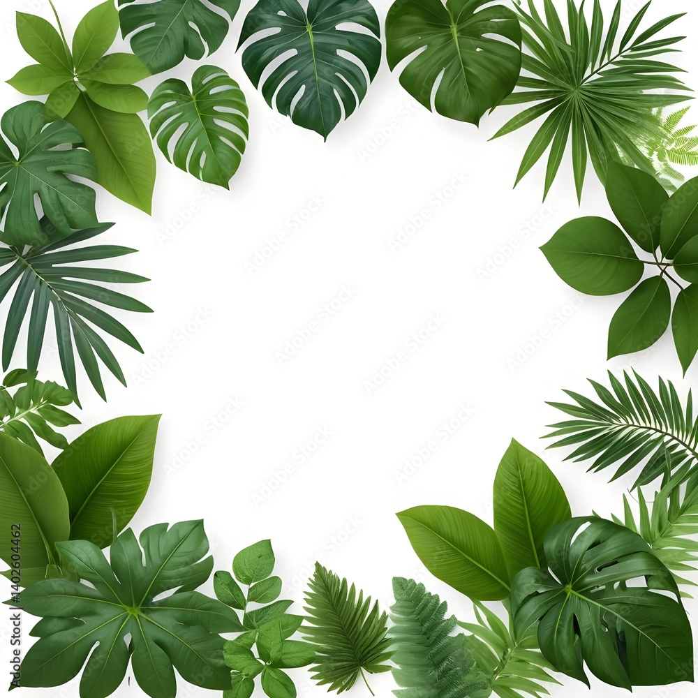 Naklejka premium Tropical Leaf Frame, White Background